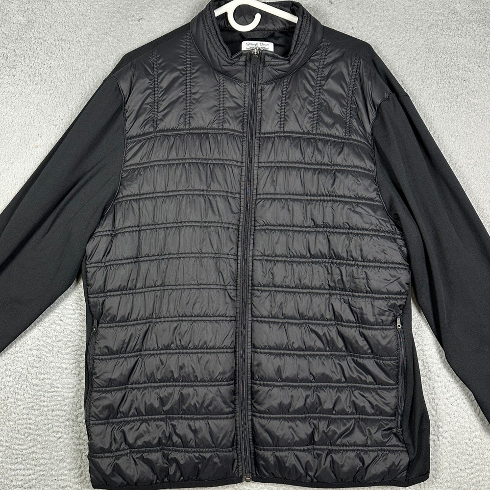 Straight Down Jacket Mens 2XL Black Hybrid Quilted Puffer Full Zip Thermal Fill